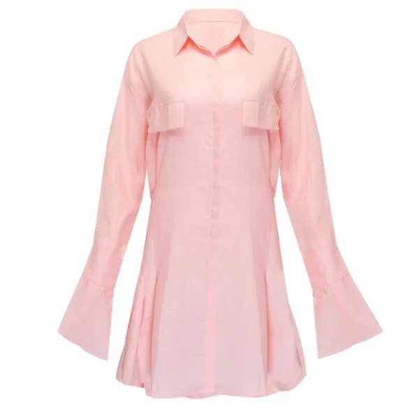 Palm Collective Mila Shirt Dress  Linen Light Pink Size X-Small