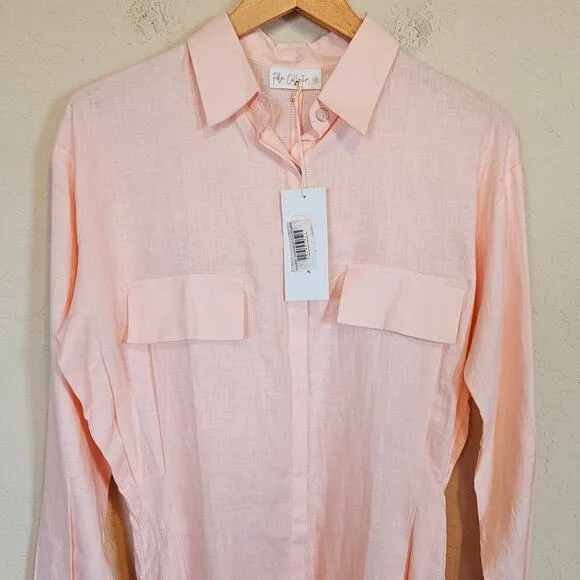 Palm Collective Mila Shirt Dress  Linen Light Pink Size X-Small