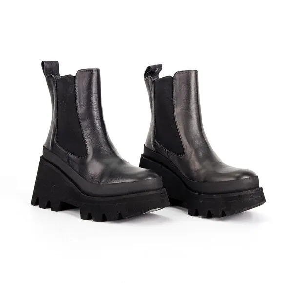 Paloma Barcelo Wmn Miranda Black Leather Platform Boots 5US EUR36