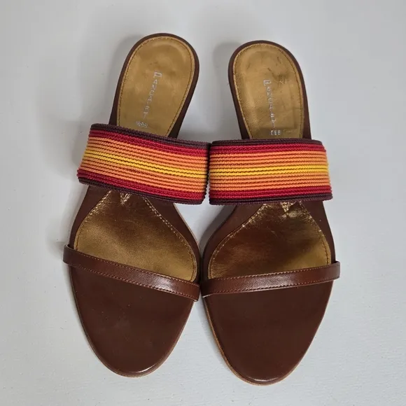 Pancaldi 1888 Italian Brown Red Orange Yellow Kitten Heel Slip On Sandals Sz 9