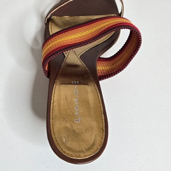 Pancaldi 1888 Italian Brown Red Orange Yellow Kitten Heel Slip On Sandals Sz 9