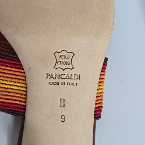 Pancaldi 1888 Italian Brown Red Orange Yellow Kitten Heel Slip On Sandals Sz 9