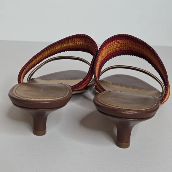 Pancaldi 1888 Italian Brown Red Orange Yellow Kitten Heel Slip On Sandals Sz 9