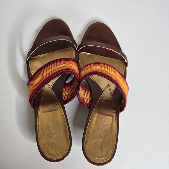 Pancaldi 1888 Italian Brown Red Orange Yellow Kitten Heel Slip On Sandals Sz 9