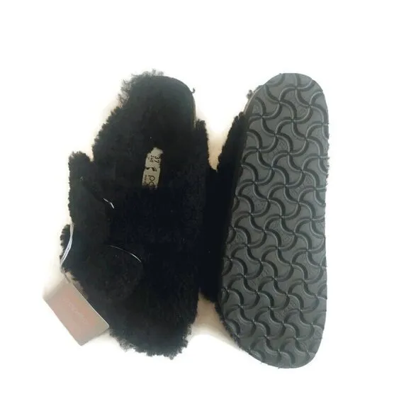 Papillio Birkenstock Arizona Big Buckle Shearling Sandals Womens 6 Teddy Black
