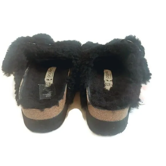 Papillio Birkenstock Arizona Big Buckle Shearling Sandals Womens 6 Teddy Black