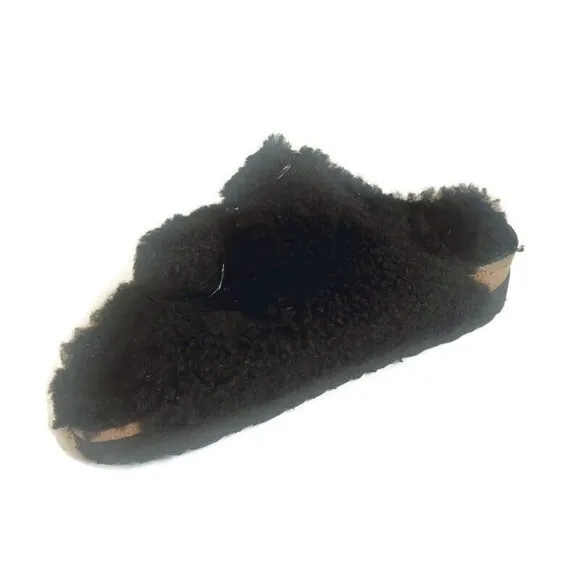 Papillio Birkenstock Arizona Big Buckle Shearling Sandals Womens 6 Teddy Black