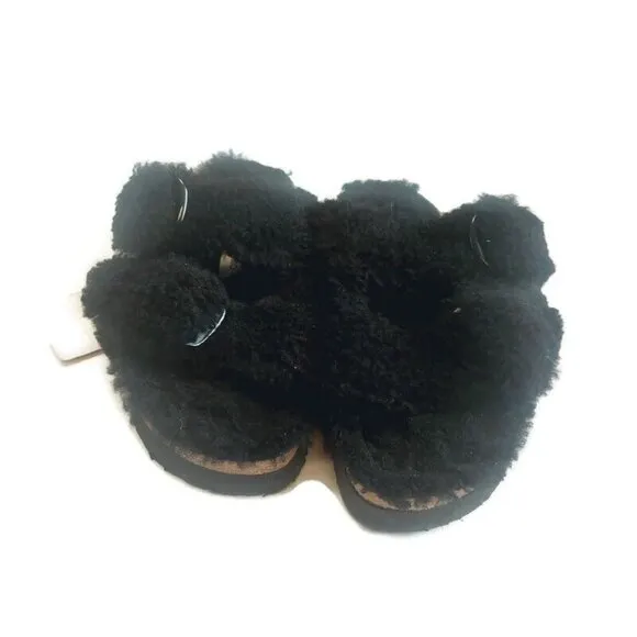 Papillio Birkenstock Arizona Big Buckle Shearling Sandals Womens 6 Teddy Black