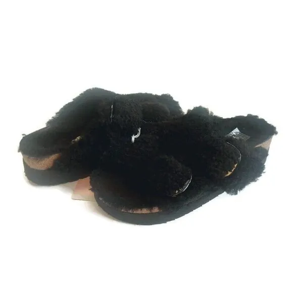 Papillio Birkenstock Arizona Big Buckle Shearling Sandals Womens 6 Teddy Black