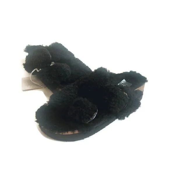 Papillio Birkenstock Arizona Big Buckle Shearling Sandals Womens 6 Teddy Black