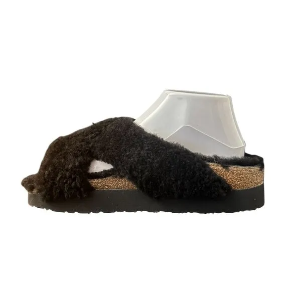 Papillio By Birkenstock Daytona Black Shearling Crisscross Sandals, Size 39 NWOB