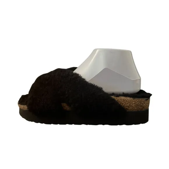 Papillio By Birkenstock Daytona Black Shearling Crisscross Sandals, Size 39 NWOB
