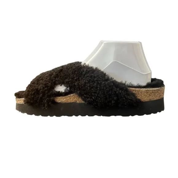 Papillio By Birkenstock Daytona Black Shearling Crisscross Sandals, Size 41 NWOB