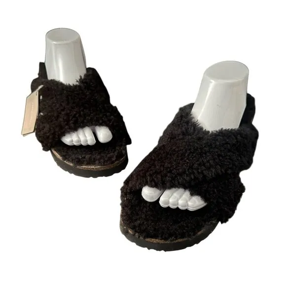 Papillio By Birkenstock Daytona Black Shearling Crisscross Sandals, Size 41 NWOB
