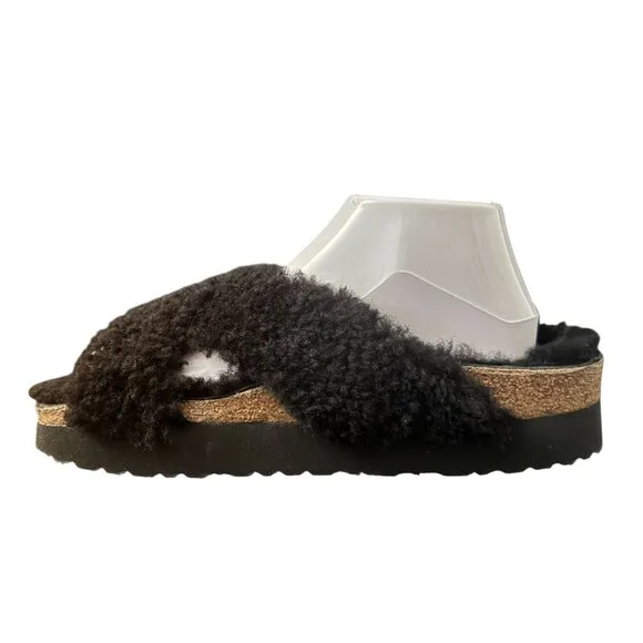 Papillio By Birkenstock Daytona Black Shearling Crisscross Sandals, Size 41 NWOB