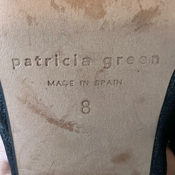 PATRICIA GREEN Sz 8 Black Leather Slip Double Strap Knotted Slip on Sandals