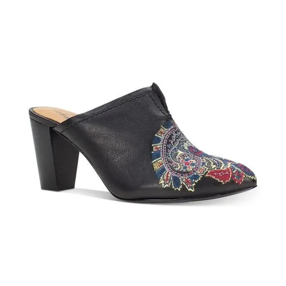Patricia Nash Women's Black Roberta Embroidered Tapestry Leather Mules Size 9.5