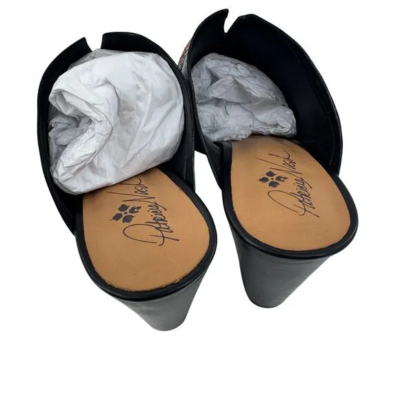 Patricia Nash Women's Black Roberta Embroidered Tapestry Leather Mules Size 9.5
