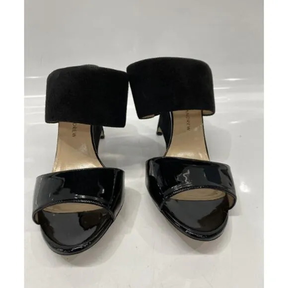 Paul Andrew Black Open Toe Patent Velvet Wedge Sandals