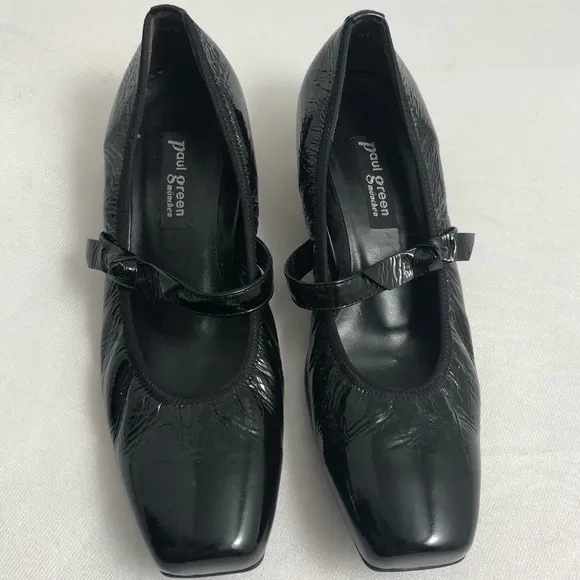 Paul Green black patent leather square Mary Jane shoes