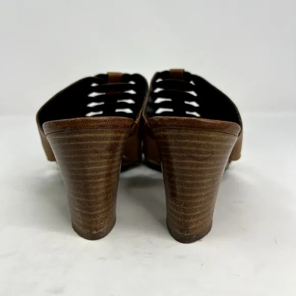 Paul Green Brown Leather Slip On Heeled Sandals