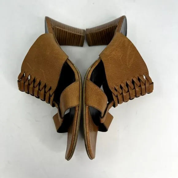 Paul Green Brown Leather Slip On Heeled Sandals