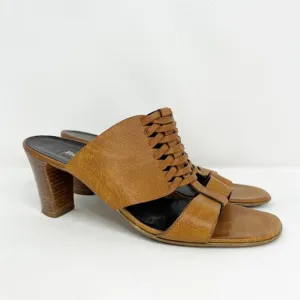 Paul Green Brown Leather Slip On Heeled Sandals