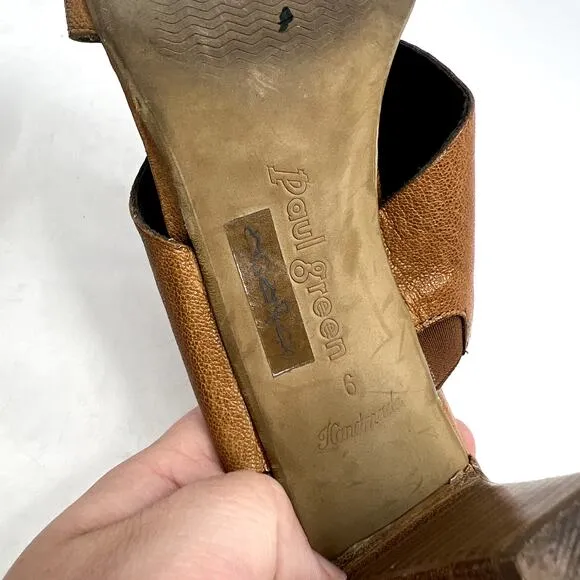 Paul Green Brown Leather Slip On Heeled Sandals