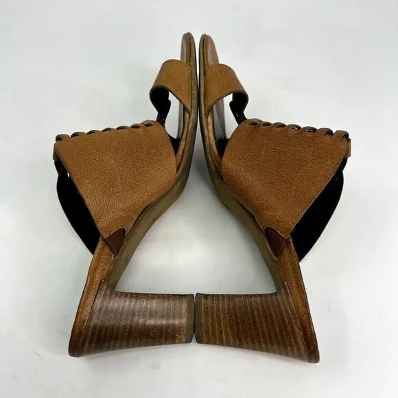 Paul Green Brown Leather Slip On Heeled Sandals