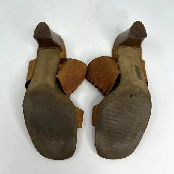 Paul Green Brown Leather Slip On Heeled Sandals