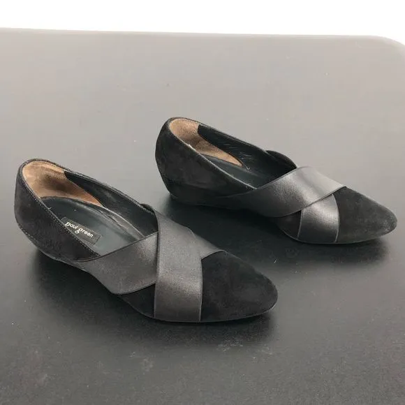 Paul Green Daniella Black Suede Crisscross Straps Covered Wedge Shoes Size 7/4.5