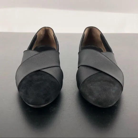 Paul Green Daniella Black Suede Crisscross Straps Covered Wedge Shoes Size 7/4.5