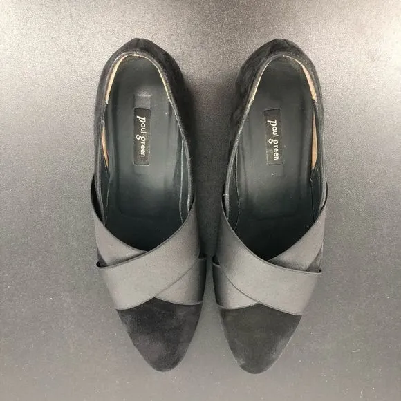 Paul Green Daniella Black Suede Crisscross Straps Covered Wedge Shoes Size 7/4.5