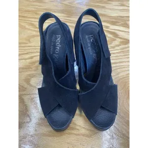 Pedro Garcia Women's 6.5 Black Suede Slip On High Cone Heel Strappy Sandals S28