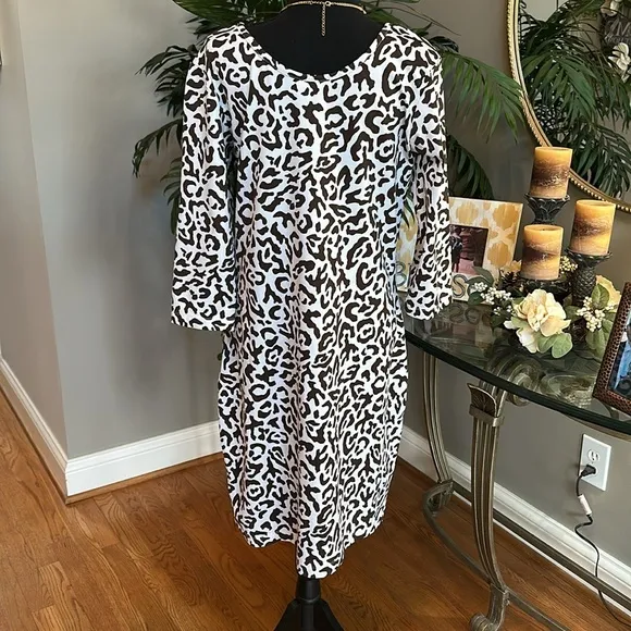 Persifor Kilpatrick 3/4 Sleeve Leopard Print Dress Brown Sz XL NWOT