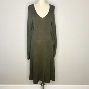 PERUVIAN Connection Knit Sweater Green Maxi V Neck Cotton Dress Size L