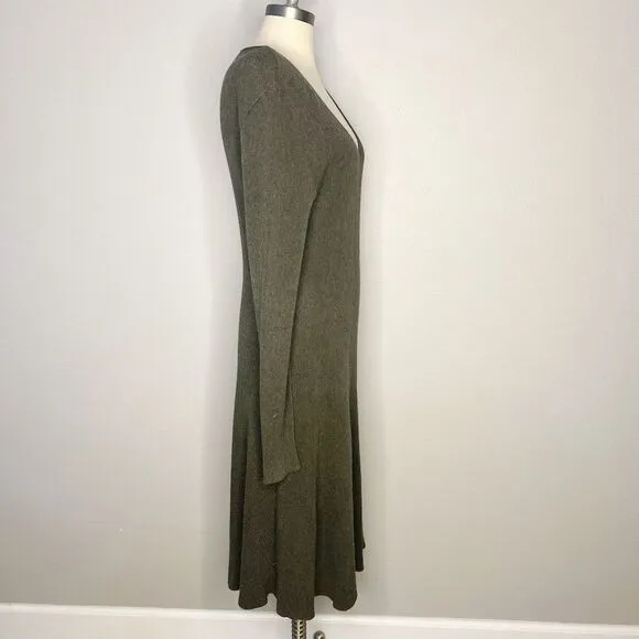 PERUVIAN Connection Knit Sweater Green Maxi V Neck Cotton Dress Size L