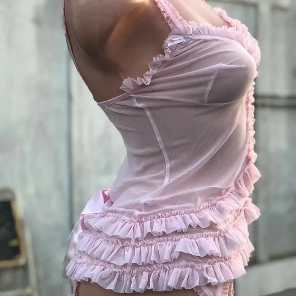 Pink ruffle cake Dollbaby garter lingerie bow coquette doll sexy garter panty