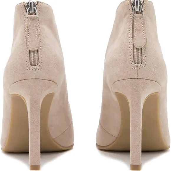 Pointed Toe Stiletto Heel Ankle Boots V Cut Suede Booties Back Zipper 3” Heel