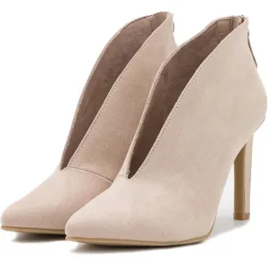 Pointed Toe Stiletto Heel Ankle Boots V Cut Suede Booties Back Zipper 3” Heel