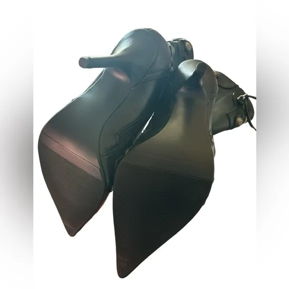 Pointed Toe Stiletto Heels Vintage Metal Buckle Zipper Ankle High Boots -