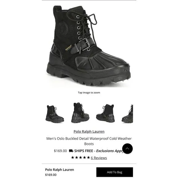 Polo Ralph Lauren Men Oslo Buckled Waterproof Cold Weather Boots Black 10.5
