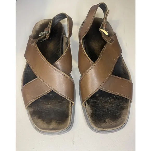 PRADA Sandals Mens Size 8.5 Brown Calfskin Calzature Uomo Novo Calf Cross Over