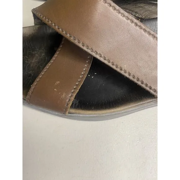 PRADA Sandals Mens Size 8.5 Brown Calfskin Calzature Uomo Novo Calf Cross Over