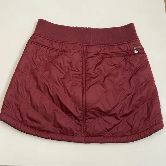 Prana Skirt Esia Bum Warmer Quilted Zipper Pull On Pockets Maroon Burgundy Red