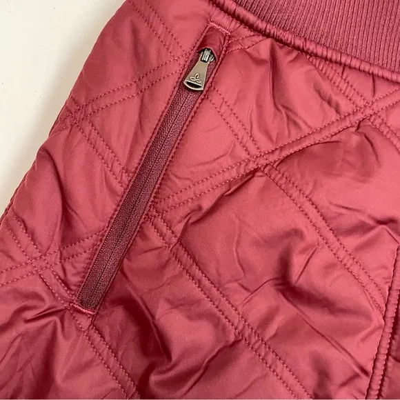 Prana Skirt Esia Bum Warmer Quilted Zipper Pull On Pockets Maroon Burgundy Red