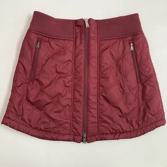 Prana Skirt Esia Bum Warmer Quilted Zipper Pull On Pockets Maroon Burgundy Red