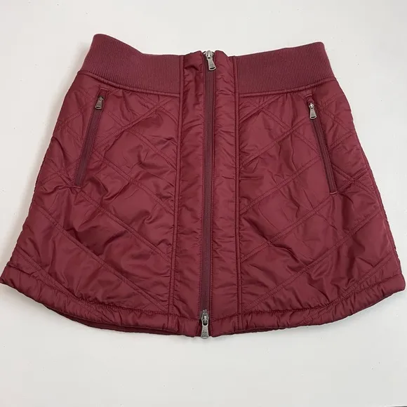 Prana Skirt Esia Bum Warmer Quilted Zipper Pull On Pockets Maroon Burgundy Red