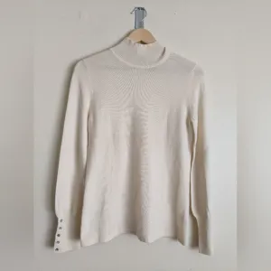 Precious Fibers 100% Cashmere Mock Neck Sweater – White, Size Small