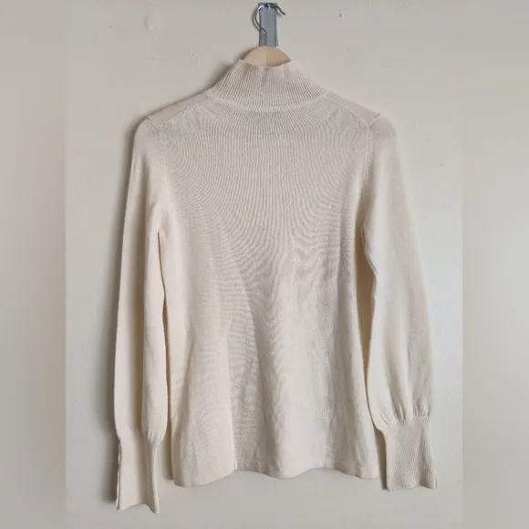 Precious Fibers 100% Cashmere Mock Neck Sweater – White, Size Small